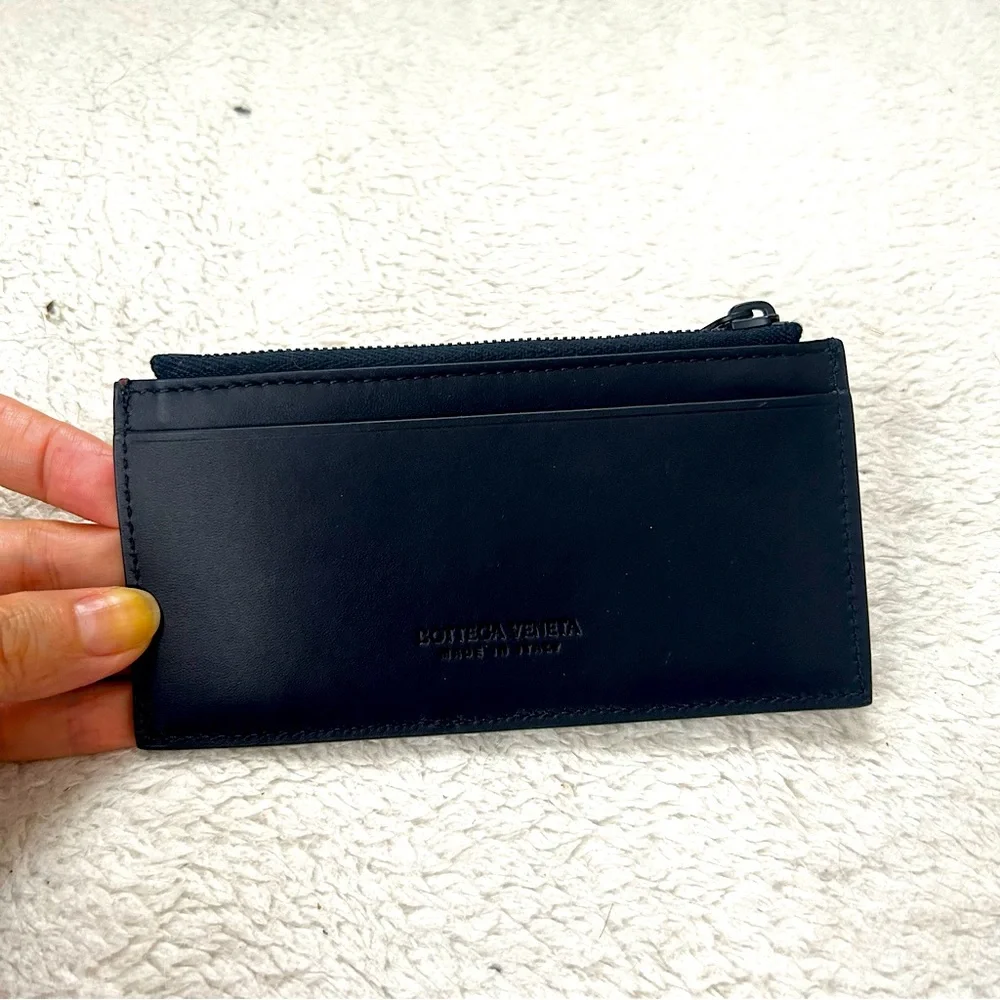 NWT Authentic Bottega Veneta Intriciato Leather Bicolor Zipped Card Case